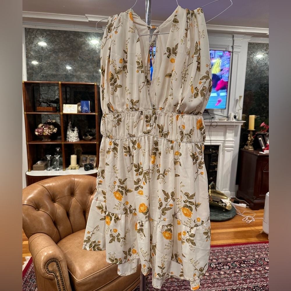 Ruched waist mini tea dress in rose floral print size 10